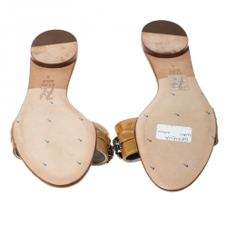 مملوكة مسبقًا Gina Yellow Patent Leather Crystal Embellished Slip On Flat Sandals Size 41