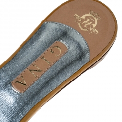 مملوكة مسبقًا Gina Yellow Patent Leather Crystal Embellished Slip On Flat Sandals Size 41