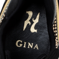 Pre Owned Gina Black Leather/Satin Luminosa Swarovski Sneakers Size 41