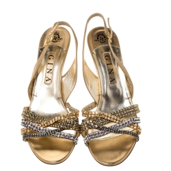 Pre Owned صندل جينا سويدي أسود مزخرف كريستال مقدم ة مفتوحة بحزام للكاحل مقاس 38