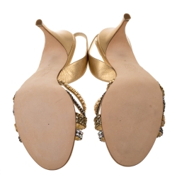 Pre Owned صندل جينا سويدي أسود مزخرف كريستال مقدمة مفتوحة بحزام للكاحل مقاس 38