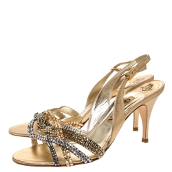 Pre Owned صندل جينا سويدي أسود مزخرف كريستال مقدمة مفتوحة بحزام للكاحل مقاس 38