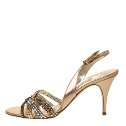 Pre Owned صندل جينا سويدي أسود مزخرف كريستال مقدمة مفتوحة بحزام للكاحل مقاس 38