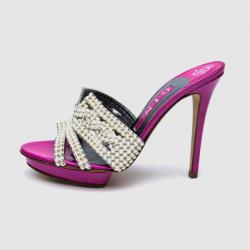 Pre Owned Gina Pink Embellished 'Dido' High Heel Slides Size 37.5