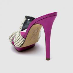 Pre Owned Gina Pink Embellished 'Dido' High Heel Slides Size 37.5