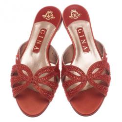 Pre Owned صندل جينا ستان وردي كريستال سابرينا فلات مقاس 37.5