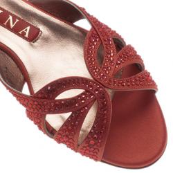 Pre Owned صندل جينا ستان وردي كريستال سابرينا فلات مقاس 37.5