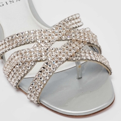 Pre Owned صندل سلايد جينا أوريون جلد رصاصي بزخارف كريستال مقاس 37