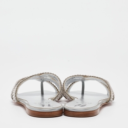 Pre Owned صندل سلايد جينا أوريون جلد رصاصي بزخارف كريستال مقاس 37