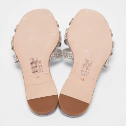 Pre Owned صندل سلايد جينا أوريون جلد رصاصي بزخارف كريستال مقاس 37