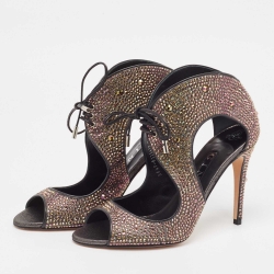 Gina Multicolor Glitter Leather Crystal Embellished Open Toe Sandals Size 40