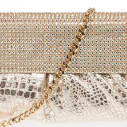 Gina Silver Python Embellished Clutch 