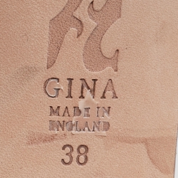 Pre Owned Gina Grey Croc Embossed Leather Crystal Embellished Loren Sandals Size 38