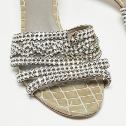 Pre Owned Gina Green Croc Embossed Patent Leather Crystal Embellished Sandals Size 40