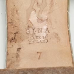 Pre Owned Gina Green Croc Embossed Patent Leather Crystal Embellished Sandals Size 40