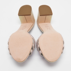 Gina Pink Crystal Embellished Leather Orsay Block Heel Slide Sandals Size 39.5