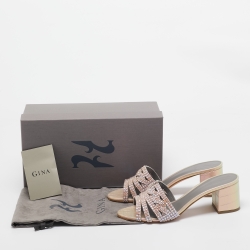 Gina Pink Crystal Embellished Leather Orsay Block Heel Slide Sandals Size 39.5