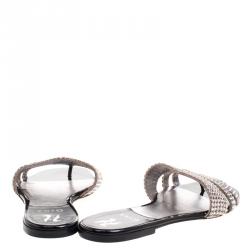 Pre Owned Gina Silver Crystal Embellished Flat Slides Size 40