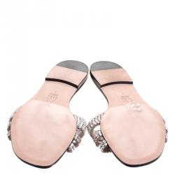 Pre Owned Gina Silver Crystal Embellished Flat Slides Size 40