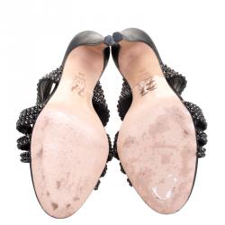 Pre Owned Gina Black Crystal Embellished Leather Slides Size 38.5