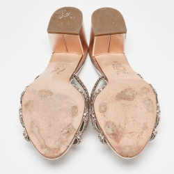 Pre Owned Gina Rose Gold Leather Crystal Embellished Dexie Block Heel Sandals Size 39
