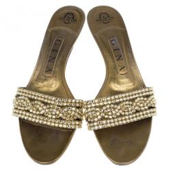 Pre Owned Gina Bronze Kitten Heel Slides Size 37.5