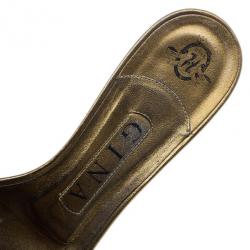 Pre Owned Gina Bronze Kitten Heel Slides Size 37.5