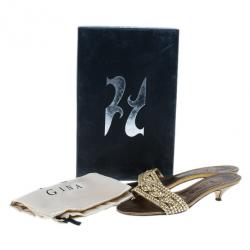 Pre Owned Gina Bronze Kitten Heel Slides Size 37.5