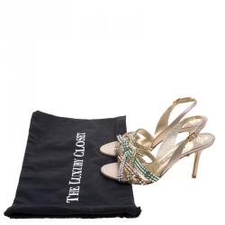 Pre Owned Gina Metallic Pale Pink Leather Crystal Embellished Slingback Sandals Size 37