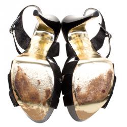 Pre Owned صندل جينا سويدي أسود ميتاليك سير حرف T نعل سميك مقاس 39