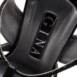 Pre Owned صندل جينا سويدي أسود ميتاليك سير حرف T نعل سميك مقاس 39