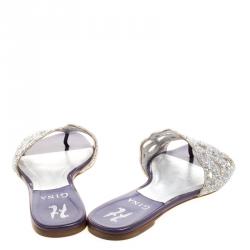 Pre Owned Gina Purple Crystal Embellished Leather Flat Slides Size 37.5