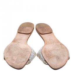 Pre Owned Gina Purple Crystal Embellished Leather Flat Slides Size 37.5