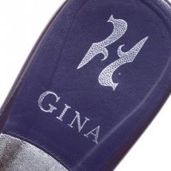 Pre Owned Gina Purple Crystal Embellished Leather Flat Slides Size 37.5