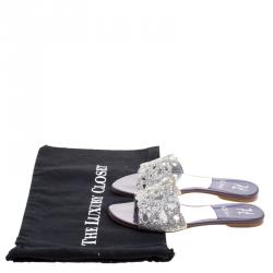 Pre Owned Gina Purple Crystal Embellished Leather Flat Slides Size 37.5