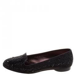 Pre Owned حذاء سليبرز جينا سموكينغ ساتان مزخرف كريسال سوداء مقاس 38