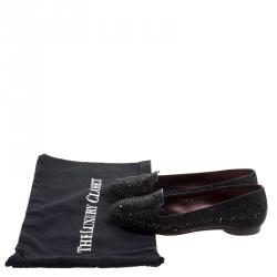 Pre Owned حذاء سليبرز جينا سموكينغ ساتان مزخرف كريسال سوداء مقاس 38