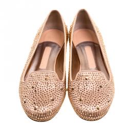 مملوكة مسبقًا Gina Salmon Crystal Embellished Satin Smoking Slippers Size 38