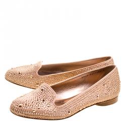 مملوكة مسبقًا Gina Salmon Crystal Embellished Satin Smoking Slippers Size 38