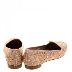 مملوكة مسبقًا Gina Salmon Crystal Embellished Satin Smoking Slippers Size 38