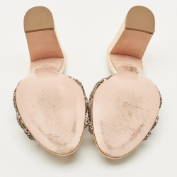 Pre Owned Gina Two Tone Croc Embossed Patent Leather Crystal Embellished Slide Sandals Size 38.5