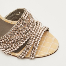 Pre Owned Gina Two Tone Croc Embossed Patent Leather Crystal Embellished Slide Sandals Size 38.5