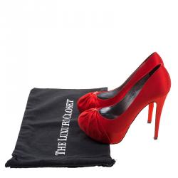 Pre Owned حذاء كعب عالي جينا نعل سميك هودي كلير ساتان أحمر مقاس 38