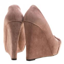 مملوكة مسبقًا Gina Brown Pleated Suede Wedge Platform Pumps Size 38