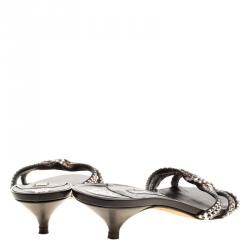 Pre Owned Gina Black Embellished Knotted Open Toe Slides Size 38