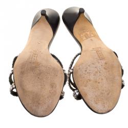 Pre Owned Gina Black Embellished Knotted Open Toe Slides Size 38