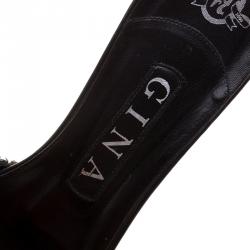 Pre Owned Gina Black Embellished Knotted Open Toe Slides Size 38