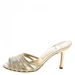 Pre Owned Gina Beige Crystal Embellished Sandals Size 38.5