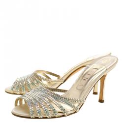 Pre Owned Gina Beige Crystal Embellished Sandals Size 38.5