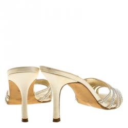 Pre Owned Gina Beige Crystal Embellished Sandals Size 38.5